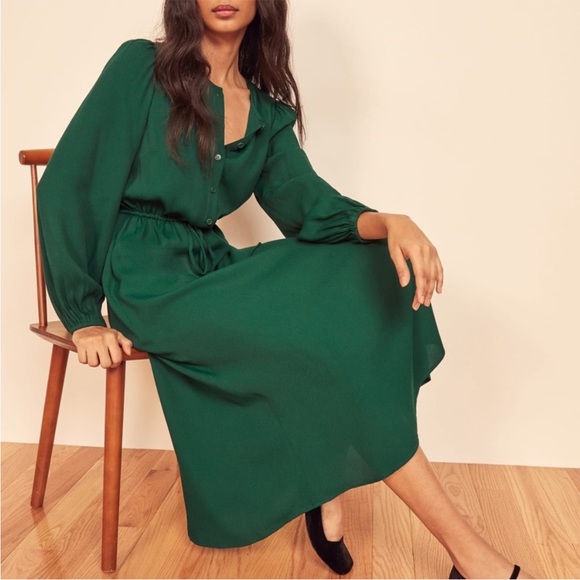 Reformation Lisse Dress in Emerald Green - Picture 3 of 7